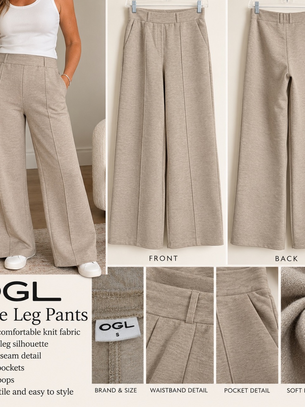 OGL Neutral Taupe Wide Leg Knit Pants